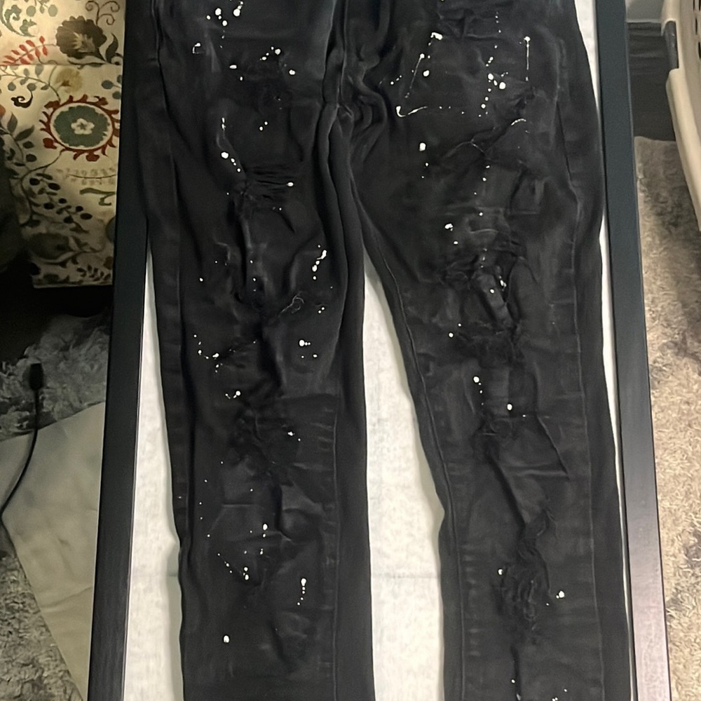 black with white splatter jeans